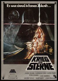 3j042 STAR WARS German R1980s George Lucas sci-fi epic, classic artwork by Tom Jung!