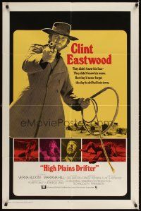 3j393 HIGH PLAINS DRIFTER int'l 1sh '73 classic art of Clint Eastwood holding gun & whip!