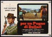 3j190 FISTFUL OF DOLLARS linen Italian photobusta R76 Clint Eastwood firing at men in street!