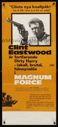 3j348 MAGNUM FORCE Swedish stolpe '73 Clint Eastwood is Dirty Harry pointing his huge gun!
