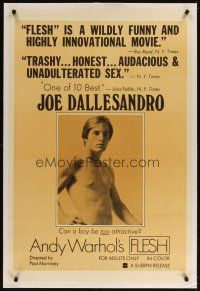 3k253 ANDY WARHOL'S FLESH linen 1sh '68 can barechested Joe Dallesandro be TOO attractive!
