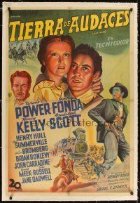 3k037 JESSE JAMES linen Argentinean '39 stone litho of famous outlaws Tyrone Power & Henry Fonda!