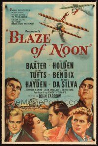 3k271 BLAZE OF NOON linen 1sh '47 circus stunt pilot William Holden & sexy Anne Baxter!