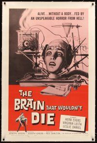3k278 BRAIN THAT WOULDN'T DIE linen 1sh '62 alive without a body, unspeakable horror from Hell!