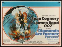 3k050 DIAMONDS ARE FOREVER linen British quad '71 art of Sean Connery as James Bond by McGinnis!