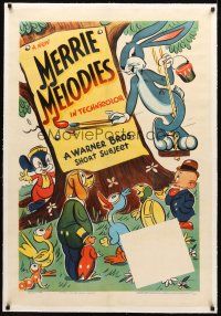 3k413 MERRIE MELODIES linen 1sh '41 great super early cartoon art of Bugs Bunny & Elmer Fudd!
