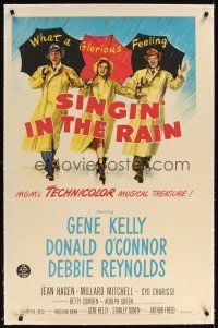 3k480 SINGIN' IN THE RAIN linen 1sh '52 Gene Kelly, Donald O'Connor, Debbie Reynolds, classic art!