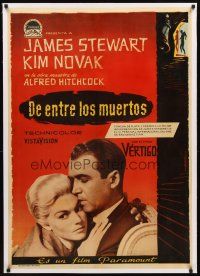 3k033 VERTIGO linen Spanish '58 Alfred Hitchcock classic, James Stewart, Kim Novak, Albericio art!