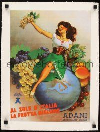 3k197 AL SOLE D'ITALIA LA FRUTTA NIGLIORE linen 12x16 Italian advertising poster '50s Boccasile art
