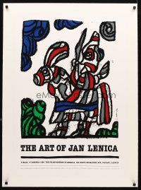 3k219 ART OF JAN LENICA linen 24x34 museum/art exhibition '90 great artwork of knight on horse!