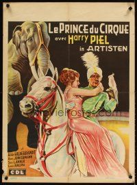 3m297 ARTISTEN pre-war Belgian '35 circus art of equestrian holding woman on horse by elephant!