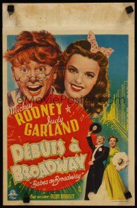 3m311 BABES ON BROADWAY Belgian '40s art of Mickey Rooney with Judy Garland, c/u & full-length!