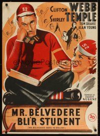 3m238 MR. BELVEDERE GOES TO COLLEGE Danish '49 great artwork of Clifton Webb & Shirley Temple!