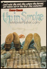 3m342 UP IN SMOKE English 1sh '78 marijuana drug classic, great art of Cheech & Chong's feet!