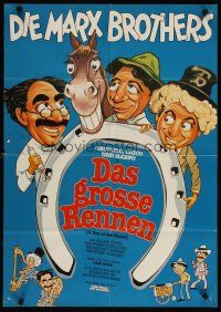 3m358 DAY AT THE RACES German R82 Hirschfeld-esque artwork of the Marx Brothers, horse racing!