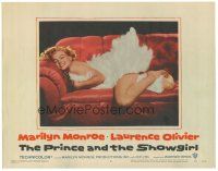 3m541 PRINCE & THE SHOWGIRL LC #6 '57 sexiest Marilyn Monroe smiling on red couch in feathers!