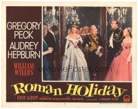3m552 ROMAN HOLIDAY LC #6 '53 Audrey Hepburn in full princess outfit escorted into room!