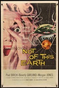 3m091 NOT OF THIS EARTH 1sh '57 classic close up art of screaming girl & alien monster!