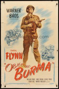 3m092 OBJECTIVE BURMA 1sh '45 full-length image of paratrooper Errol Flynn winning World War II!