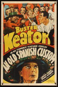 3m093 OLD SPANISH CUSTOM 1sh '36 art & photo of Buster Keaton in The Invader, his funniest comedy!