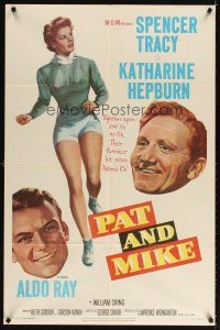 3m095 PAT & MIKE 1sh '52 great artwork of Katharine Hepburn & Spencer Tracy, Aldo Ray!
