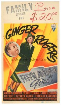 3m113 FIFTH AVENUE GIRL mini WC '39 beautiful poor Ginger Rogers cheers up rich Walter Connolly!