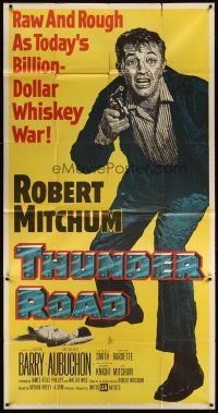 3p157 THUNDER ROAD 3sh '58 great full-length artwork of moonshiner Robert Mitchum!