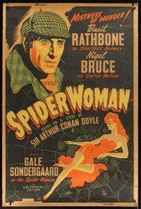 3p203 SPIDER WOMAN 40x60 '44 different art of Basil Rathbone as Sherlock Holmes & Sondergaard!