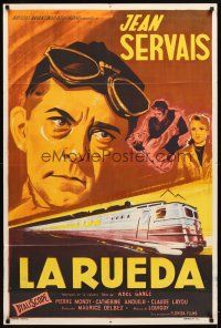 3p195 LA ROUE Argentinean '57 wonderful art of railroad man Jean Servais by speeding train!