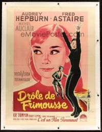 3p248 FUNNY FACE linen French 1p '57 art of Audrey Hepburn c/u & full-length + Astaire by Grinsson!