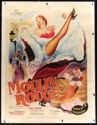 3p251 MOULIN ROUGE linen French 1p R50s John Huston, best artwork of sexy dancer kicking her leg!