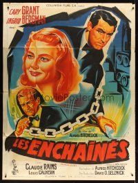 3p068 NOTORIOUS French 1p R54 Belinsky art of Cary Grant & Ingrid Bergman, Hitchcock classic!