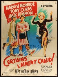 3p072 SOME LIKE IT HOT French 1p R60s art of sexy Marilyn, Curtis & Lemmon by Boris Grinsson!