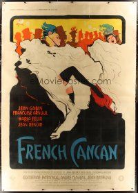 3p244 FRENCH CANCAN linen French 4p '55 Jean Renoir, art of Moulin Rouge showgirls by Rene Gruau!