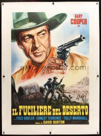 3p263 FIGHTING CARAVANS linen Italian 1p R67 Zane Grey, different art of Gary Cooper by Piovano!