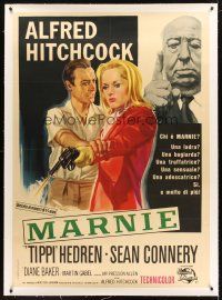3p266 MARNIE linen Italian 1p 1964 different art of Sean Connery, Tippi Hedren & Alfred Hitchcock!