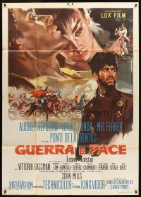 3p189 WAR & PEACE Italian 1p '56 Audrey Hepburn, Henry Fonda & Ferrer, different Biffignandi art!