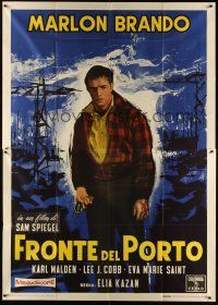 3p163 ON THE WATERFRONT Italian 2p R60 Elia Kazan, full-length artwork of Marlon Brando with gun!