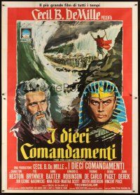 3p169 TEN COMMANDMENTS Italian 2p R68 Cecil B. DeMille classic, different art of Heston & Brynner!