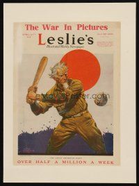 3p107 LESLIE'S paperbacked magazine cover April 27, 1918 Forsythe Uncle Sam baseball cartoon art!