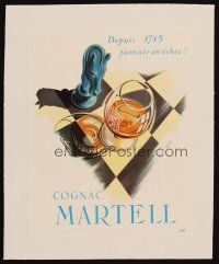 3p124 MARTELL COGNAC linen French magazine ad '50s cool chess board artwork by Yves Betin!