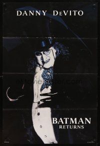 3t104 BATMAN RETURNS teaser 1sh '92 great image of Danny DeVito as the Penguin!
