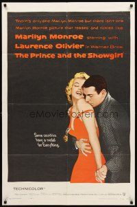 3t764 PRINCE & THE SHOWGIRL 1sh '57 Laurence Olivier nuzzles sexy Marilyn Monroe's shoulder!