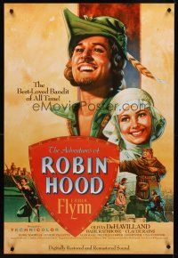 3z017 ADVENTURES OF ROBIN HOOD 1sh R89 Errol Flynn as Robin Hood, De Havilland, Rodriguez art!