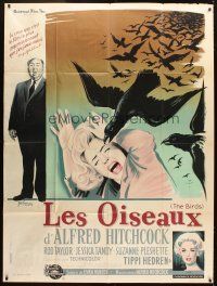 3x644 BIRDS French 1p '63 Alfred Hitchcock, Grinsson art of Tippi Hedren attacked by birds!