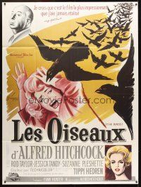 3x645 BIRDS CinePoster REPRO French 1p R85 different Grinsson art of Tippi Hedren & Alfred Hitchcock