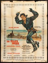 3x651 BLACK TULIP French 1p '64 full-length art of heroic swashbuckler Alain Delon by Siry!