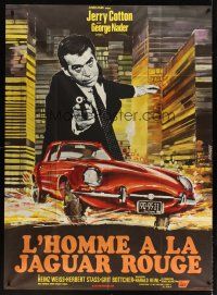 3x701 DEATH IN THE RED JAGUAR French 1p '68 cool Saukoff art of George Nader with gun over car!