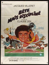 3x710 DUMB BUT DISCIPLINED French 1p '79 wacky artwork of Jacques Villeret playing tennis!