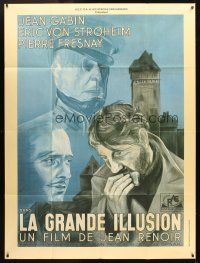 3x756 GRAND ILLUSION French 1p R80s Jean Renoir, art of Erich von Stroheim, Fresnay & Jean Gabin!